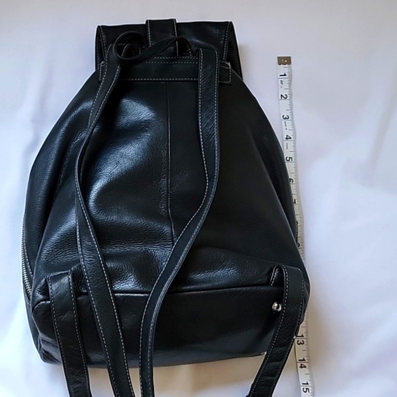 PERLINA New York Black Soft Leather Drawstring Backpack with Side Zipper main image 4
